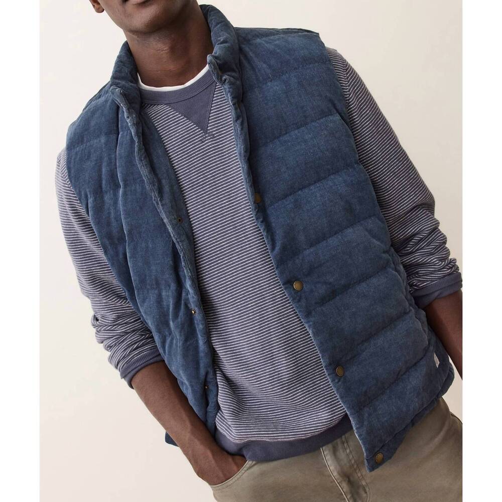 NEW MARINE LAYER palisades cord puffer vest in washed indigo - Picture 1 of 6